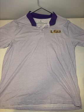 Colosseum Purple & White Striped LSU Polo